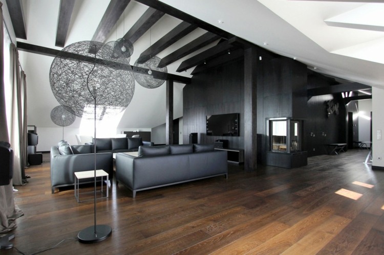Penthouse Design - Livingul are o canapea mare, luxoasă din piele canapea din piele living design penthouse bar negru