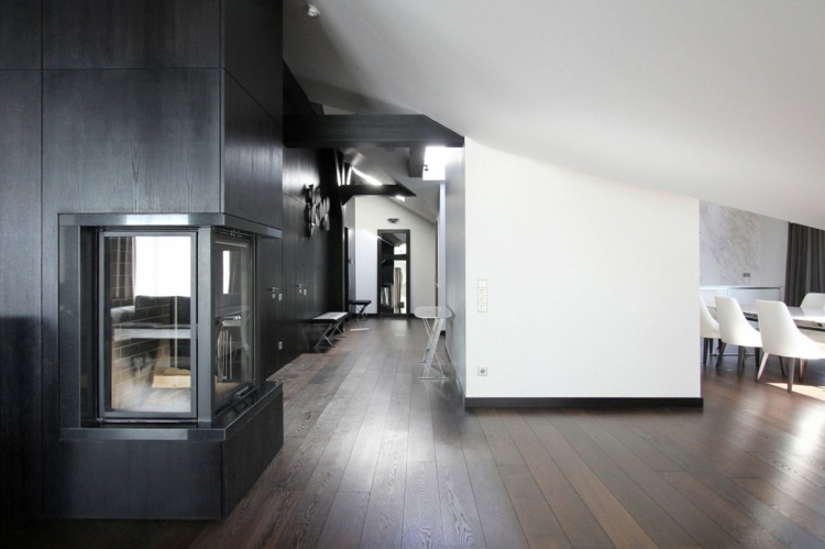 Penthouse Design - Există, de asemenea, un șemineu în camera de zi decor minimalist stil penthouse design semineu lemn de culoare inchisa