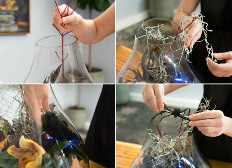 plante halloween terariu ramuri artificiale decor păianjen mușchi spaniol