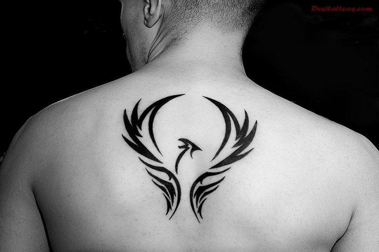 Phoenix tatuaj design tatuaje foc pasăre mitologie alb-negru subtil minimalist tribal om plasare spate