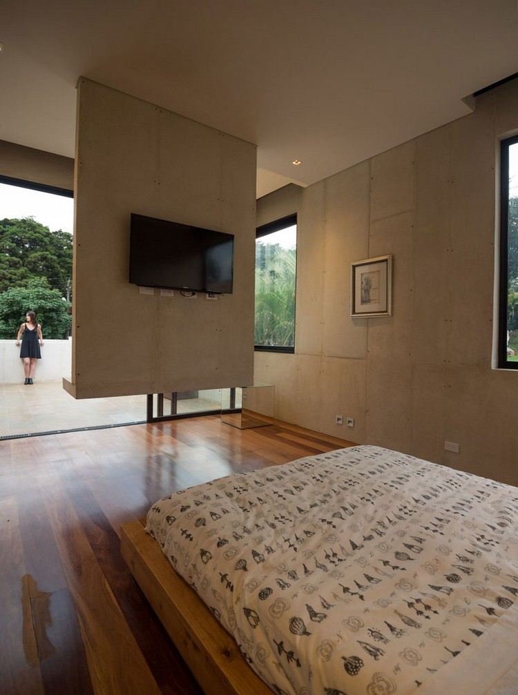 dormitor pereți de beton agățat pe perete