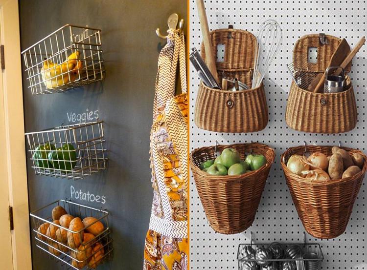 Idei de depozitare - puneți coșuri pe perete Idei pentru depozitare-coșuri-perete-decorare-depozitare-bucătărie-alimente
