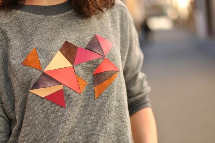 Pulover cu atașament din piele - patchwork rece Pulover-înfrumusețează-aplicațiile-din-piele-te-faci