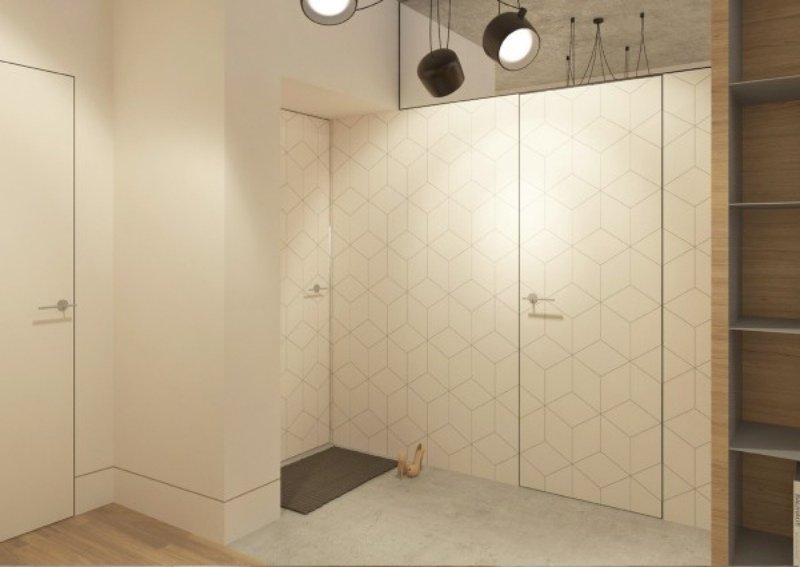 Hol iluminat în alb de reflectoare moderne idei-design-interior-gri-alb-stil-industrial-hol-minimalist