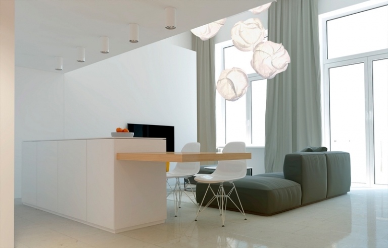 Zona de luat masa și camera de zi cu design modern idei-design-interior-gri-galben-alb-living-terasa-usa-fereastra-perete
