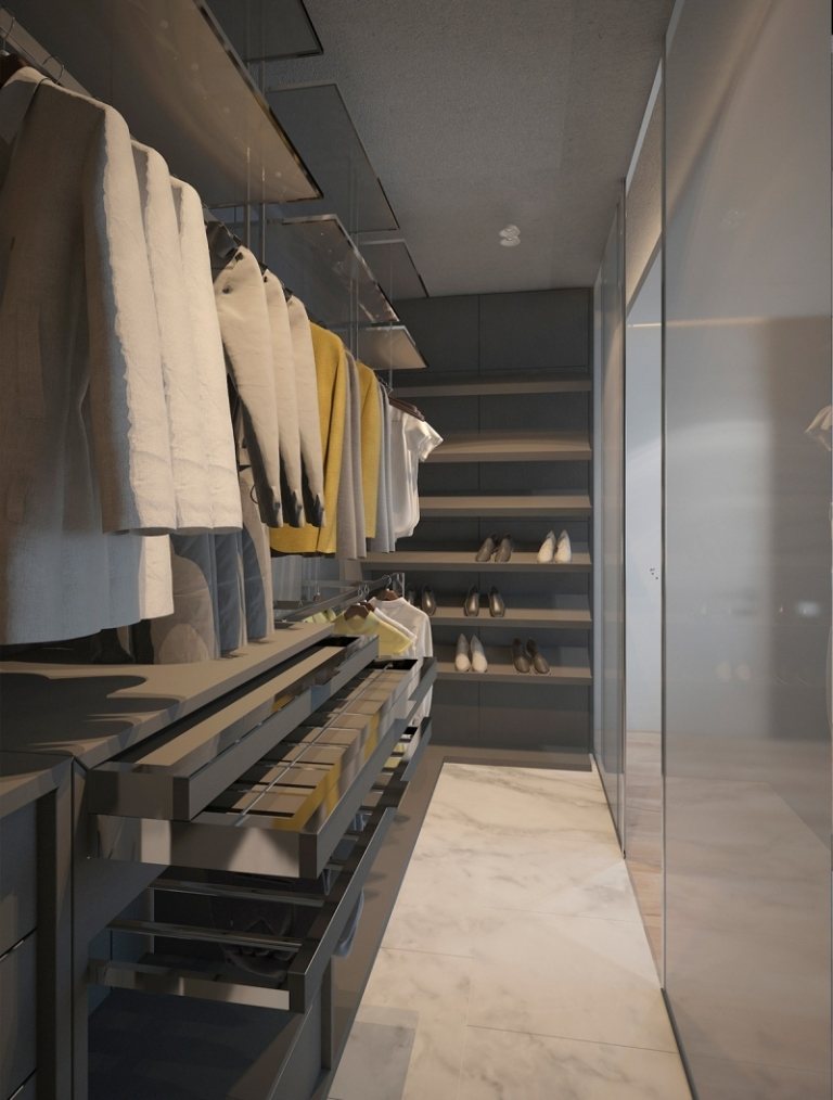 dressing practic pentru ordonarea hainelor idei-de-design-interior-structura-gri-walk-in-closet-sticla-amenajare-perete