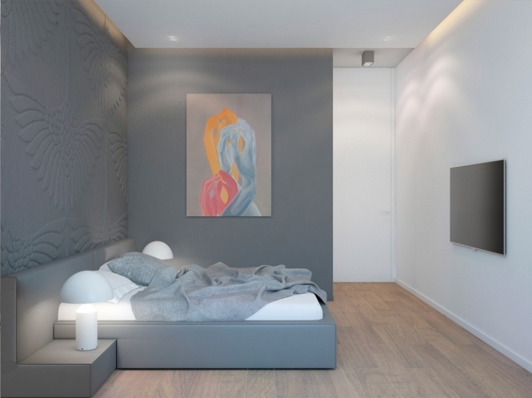 Dormitor pentru oaspeți cu design individual de perete cu structură idei-design-interior-structura-gri-perete-dormitor-oaspeti-golzboden-imagine-culoare