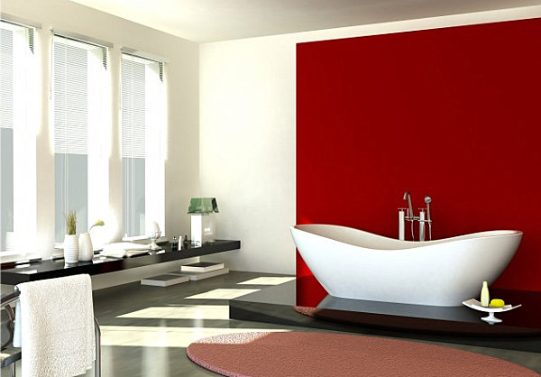 Culori vii baie cadă perete roșu Culori vii baie cadă roșu design perete