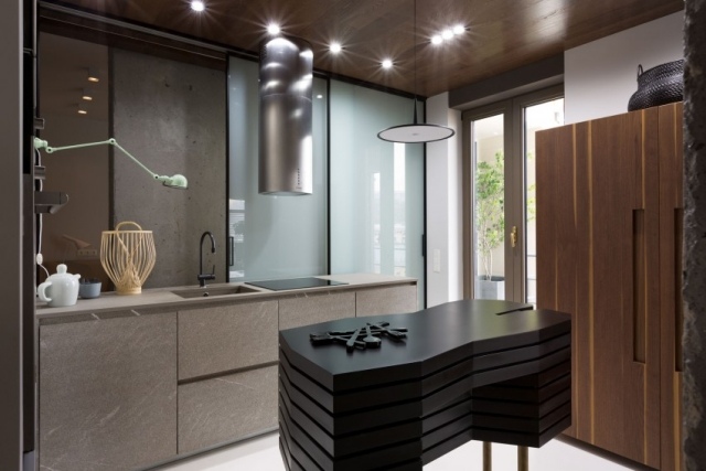 Bucătărie contemporană cu insulă-Modulnova Design-hotă cilindrică Design-bucătărie-cu-un-vis-despre-KENZO-Olga-Akulova-Design