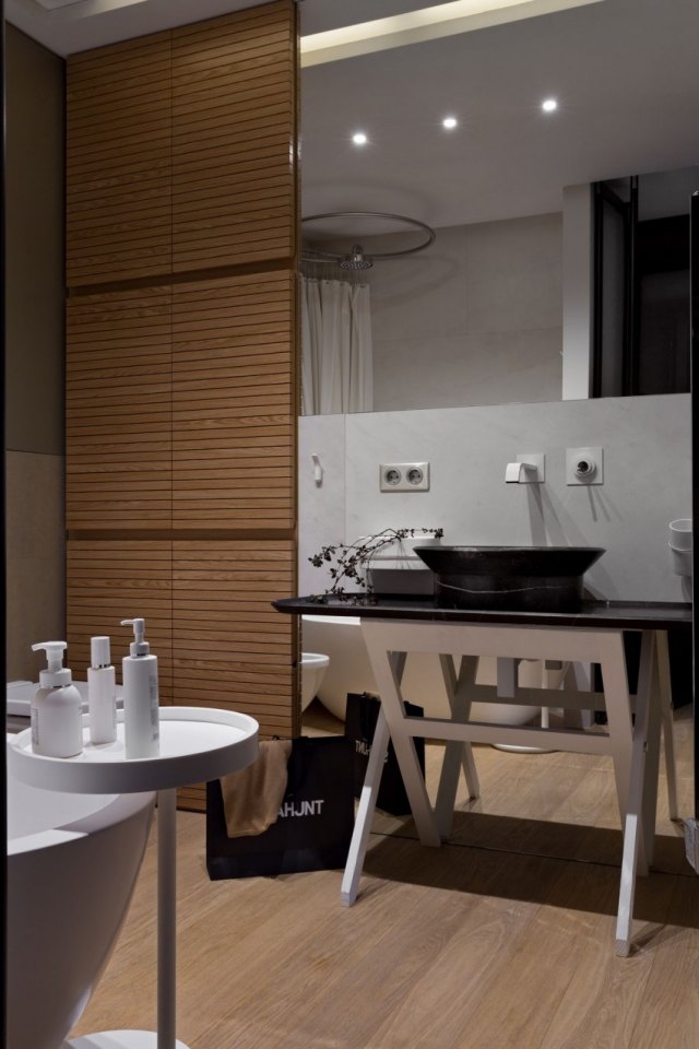 Accesorii baie Kenzo-apartament modern renovat Kiev Lavoar de baie blat stil Kenzo din ceramică neagră