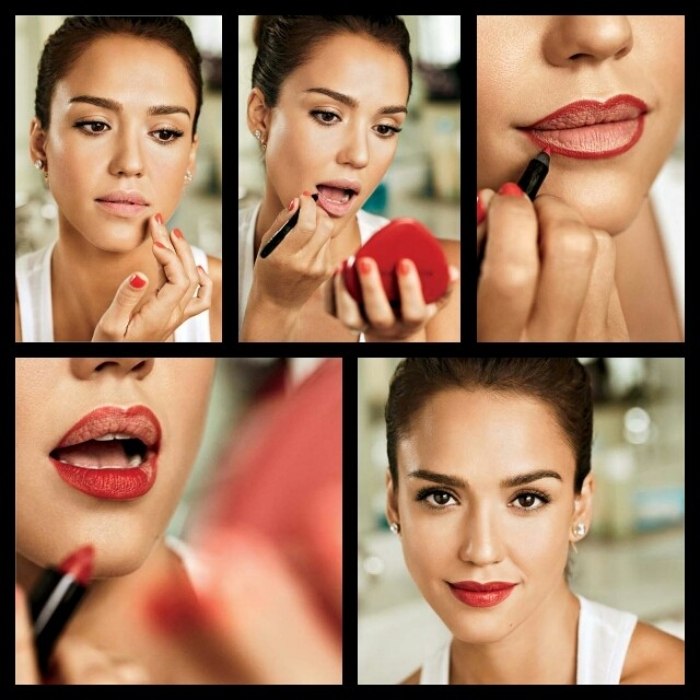 Jessica Alba arată cum își machiază roșu buzele instrucțiuni-machiaj-buze-roșii-jessica-alba