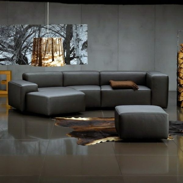 Planul camerei de zi amenajează canapea neagră decor minimalist Planul camerei de zi amenajat canapea neagră interior modern