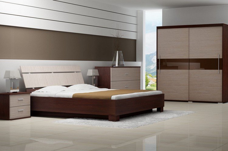 Mobilier dormitor în două tonuri de lemn - deschis și întunecat idei-design-dormitor-două-tonuri-de-lemn-vopsea-deschis-maro-închis
