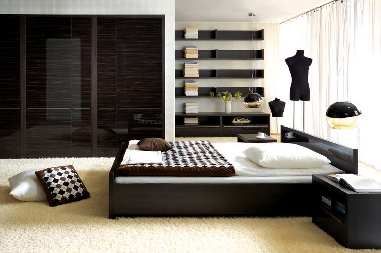 Mobilier dormitor într-o nuanță închisă de luciu ridicat dormitor-idei-design-mobilier-culori-inchise-lemn-lucios