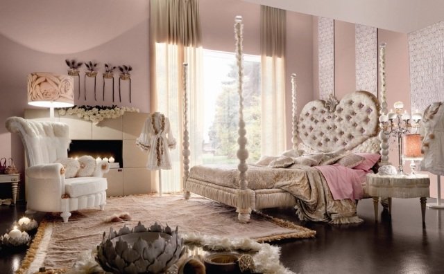 Pereți vopsiți în roz în dormitor - un pat romantic de design cu o tăblie în formă de Her idei-dormitor-romantice-pat-design-heriform-pat