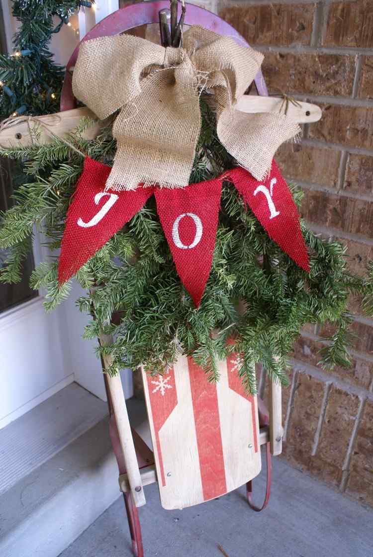 sanie decor de Craciun iuta panglica verde brad