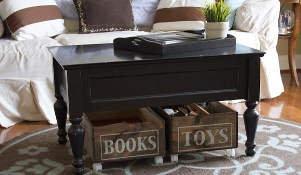 spatiu depozitare idei living cutii din lemn rulou