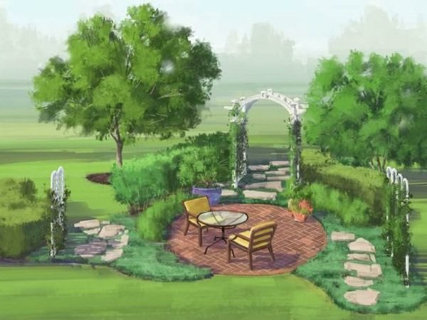 Plan de grădină de fructe schiță patio pergolă din lemn