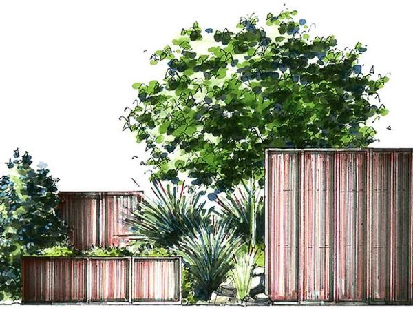 Prelată de grădină care marchează gardul din lemn