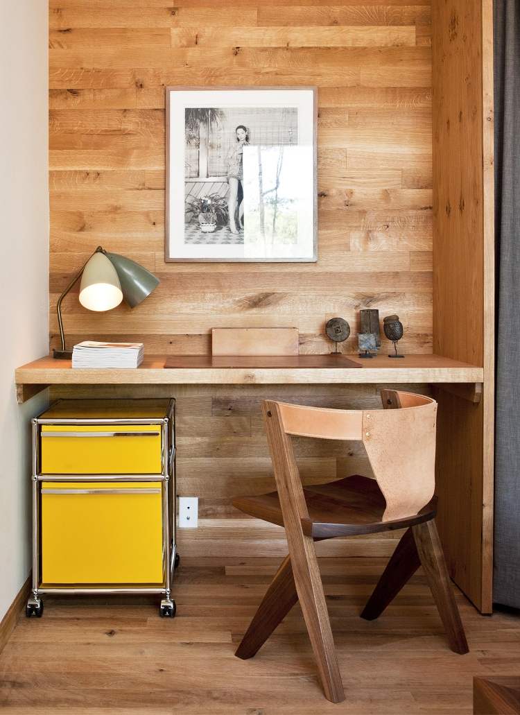 o idee frumoasă pentru un mic loc de muncă într-o nișă Construiți-vă propriul birou-idei-masă de lucru-montată pe perete-nișă-lemn-lemn placare-mică