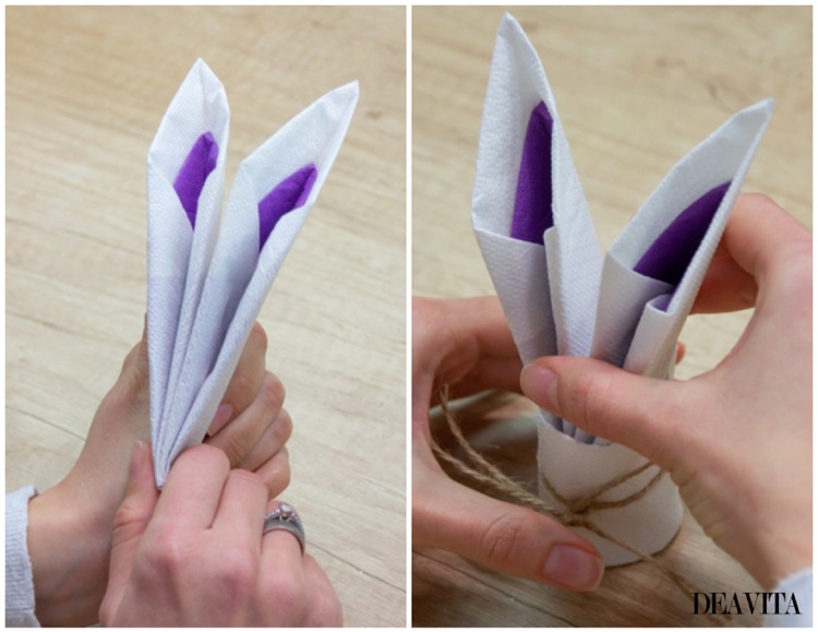 Îndoiți urechile de iepure din două șervețele de hârtie Instrucțiuni