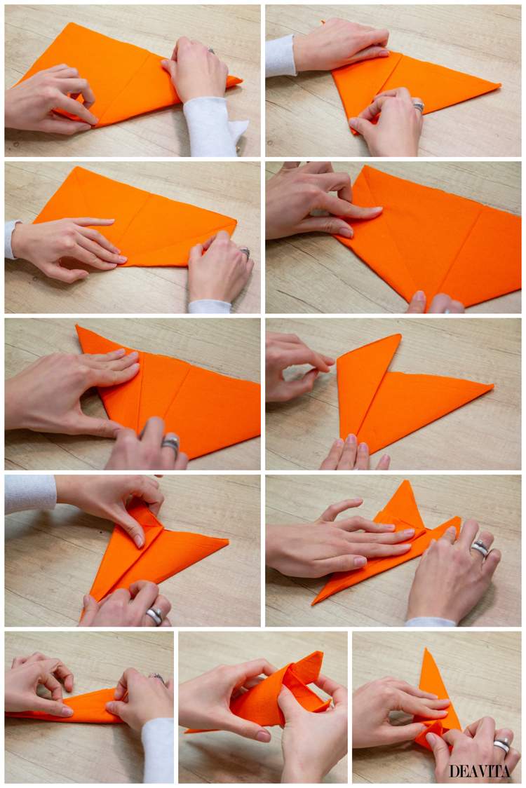 Pungă triunghiulară pliabilă dintr-un șervețel Instrucțiuni