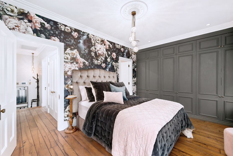 Mobilier shabby chic tapet cu model floral tapițerie pat pat