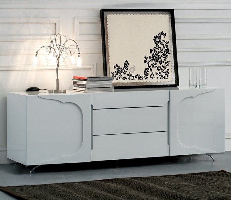 Sifonier alb mobil lucios designer sertare de mobilier italian cu două uși