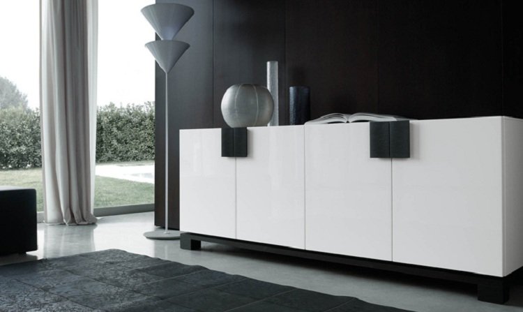 Buffet alb mâner negru lucios ușă idei de living de perete