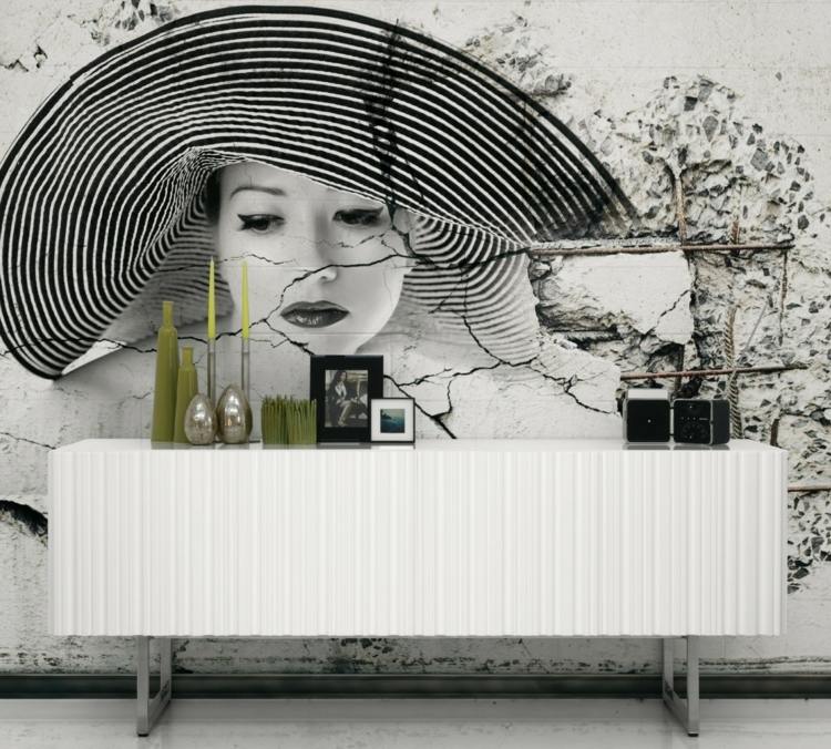 Buffet alb perete lucios design perete autocolante idei de living cameră de zi