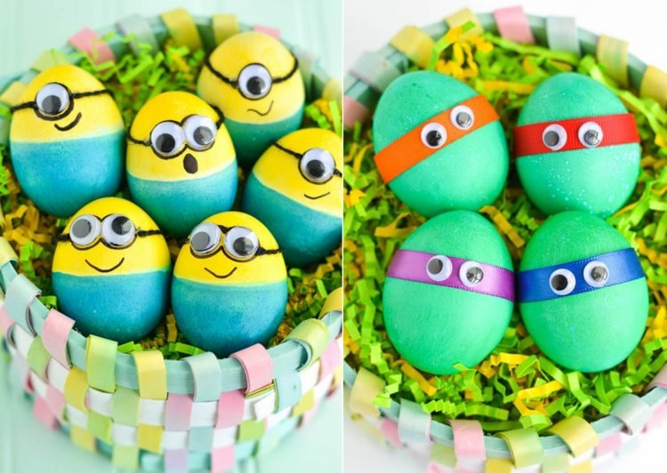 Proiectarea ouălor de Paște la grădiniță - o idee de artizanat pentru minioni și broaște țestoase ninja