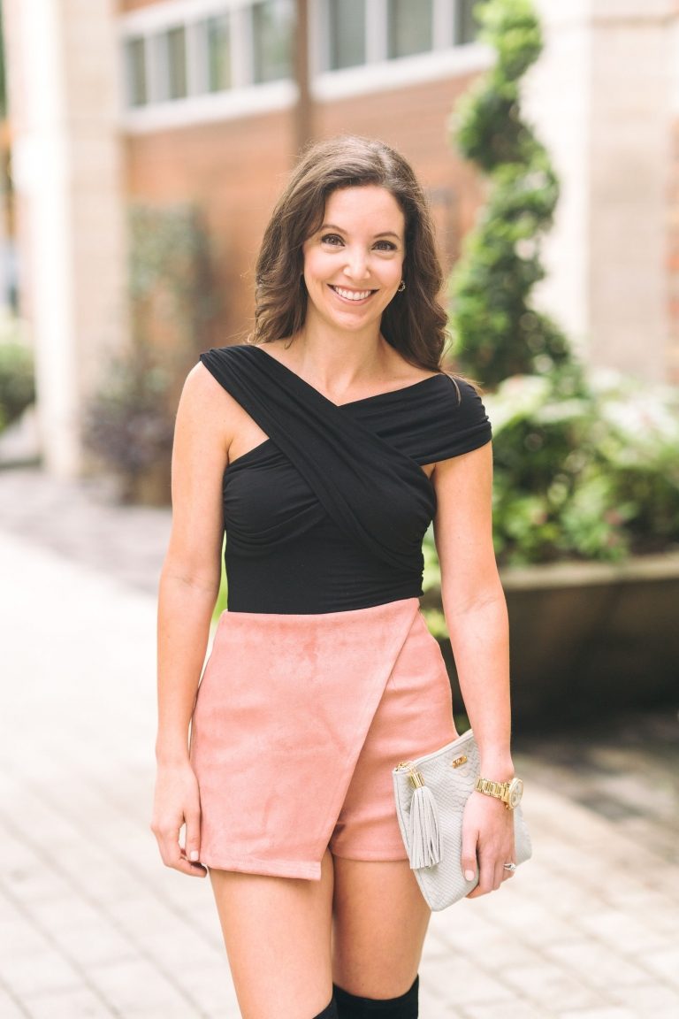 Suede Skort Combine Wrap Top Over the Knee Boots Clutch din piele Tendințe de modă