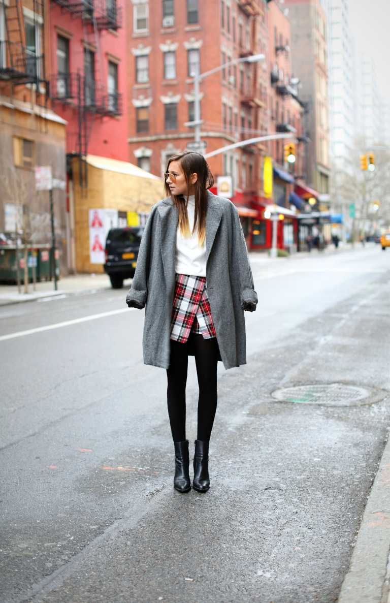 Skort combină în iarnă palton de lână guler cu butuc guler botine tendințe moda femei