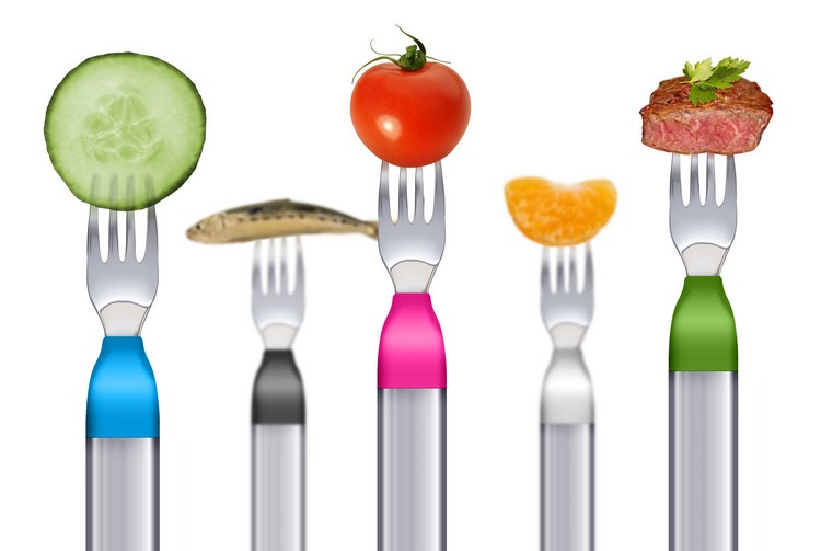 HAPIfork este ideal pentru oricine dorește să mănânce corect aparate-de-bucătărie inteligente-furculițe-diferite-culori-mâncare-alimente-hapifork