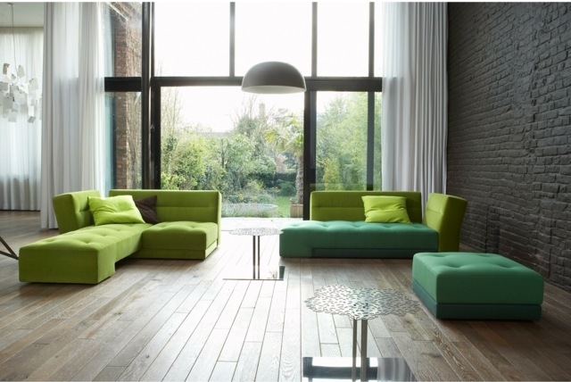canapea de mobilier verde cu otoman Ligne Roset Colț funcțional spațiu de depozitare Ottoman Ligne Roset