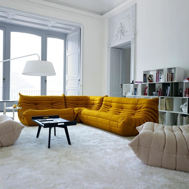 Canapea colțar living mobilier tapițat galben muștar modular Canapea de colț tapițată mobilier tapițat galben muștar modular modern