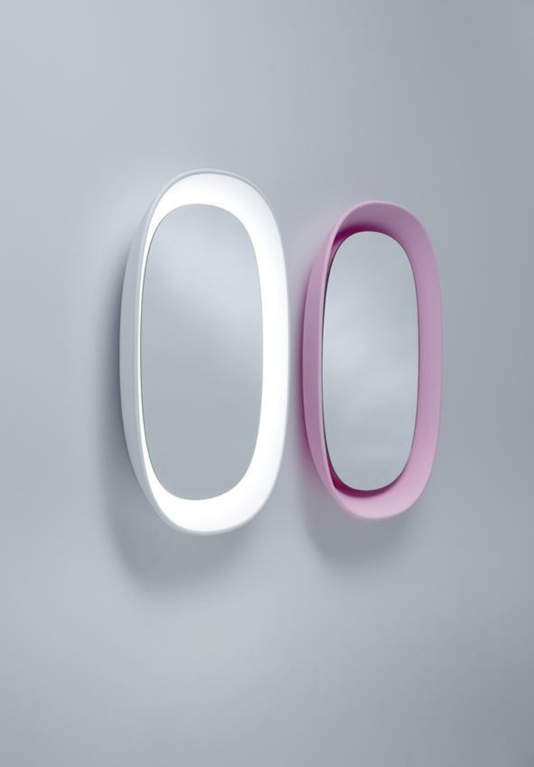 Designul oglinzii oglindă design oval iluminat roz alb decorare perete