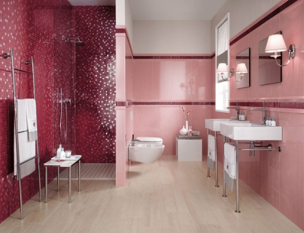 Gresie de baie roz - idei moderne de design de baie Gresie baie design modern baie