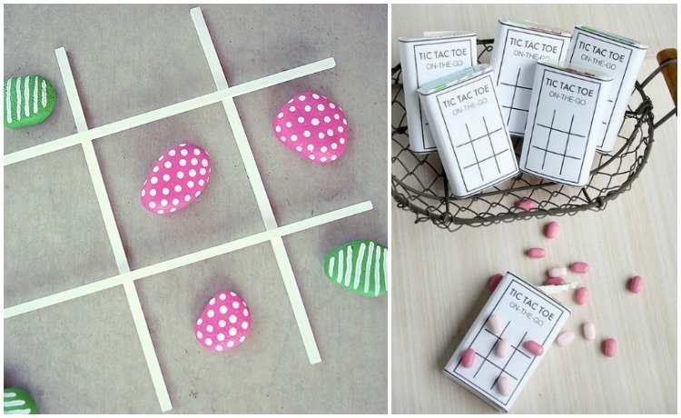 Tic-Tac-Toe cu piese de joc realizate din bomboane sau pietre pictate jocuri-do-it-yourself-tic-tac-toe-bomboane-cărămizi