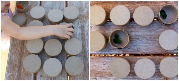 Joc de memorie cu obiecte găsite din natură jocuri-face-it-yourself-memorie-natura-cutii-cadou-rotunde