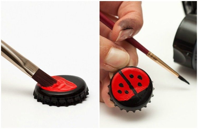 Joc cu dame cu piese realizate din capace pentru sticle games-do-it-yourself-game-board-lady-ladybug