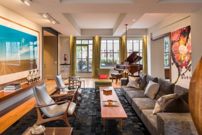 condo nyc lemn gri închis combinație zonă de locuit modern condo lemn nyc gri închis combinație zonă de zi