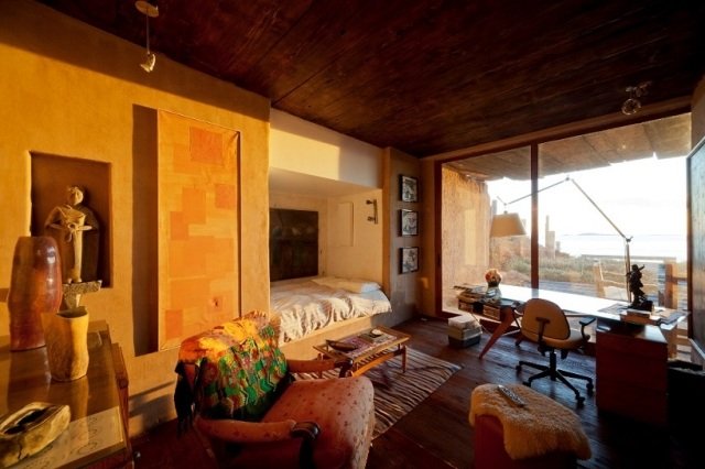 lemn plajă casă interior dormitor zonă birou fereastră panoramică casă de coastă din lemn interior dormitor zonă birou fereastră panoramică