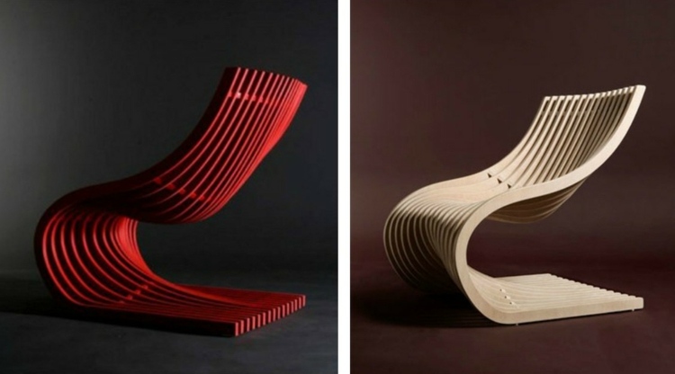 Design de scaun de Alejandro Estrada cu aspect de bandă în roșu și natural scaun rosu alejandro estrada bar design