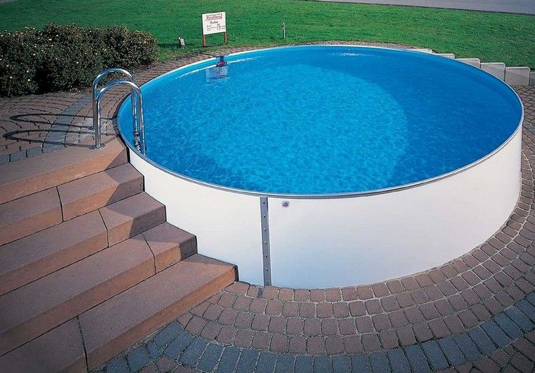 piscina rotunda cu pereti de otel in gradina piscină-grădină-proprie-pereți-rotunzi-de-oțel-deasupra-solului