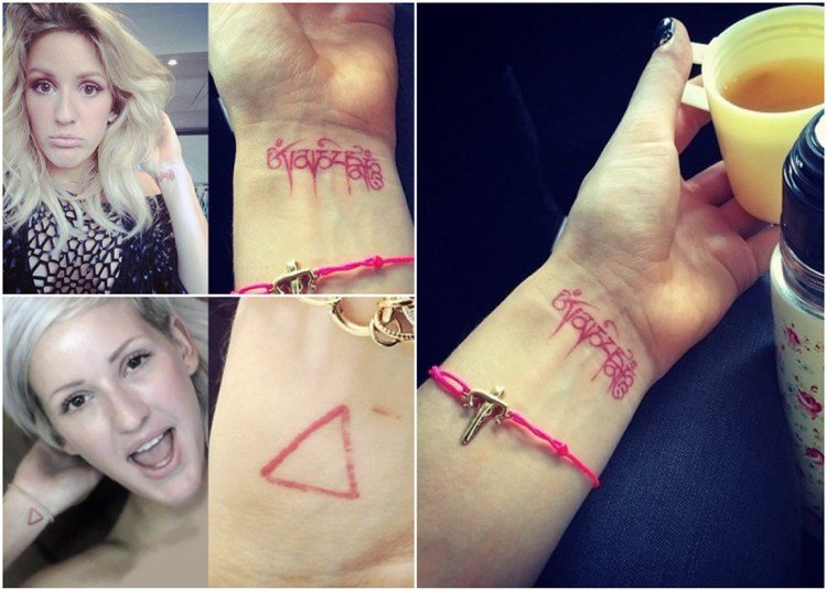 Tatuaj la încheietura mâinii cu cerneală roșie tendință 2018 2019 Ellie Goulding