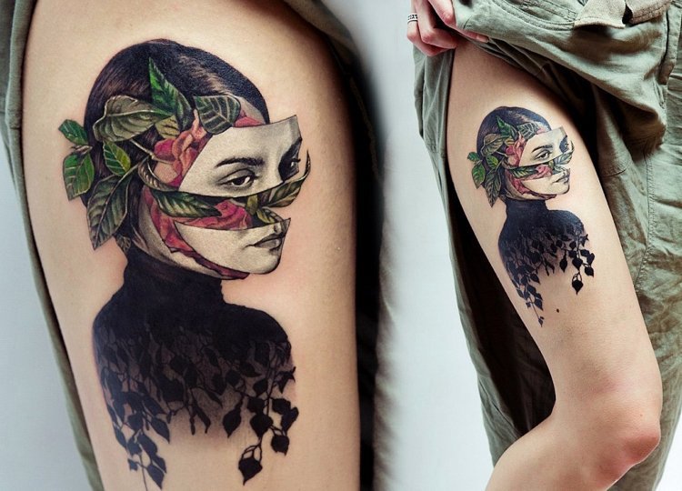 Stil nou tatuaj școală tendință futurist colorat femeie picior