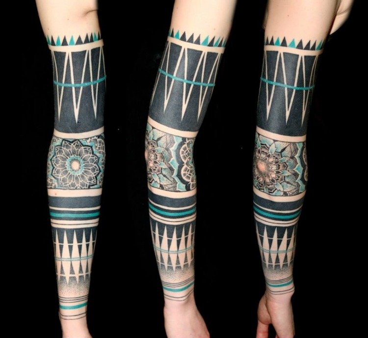 Blackwork Blue Tattoo Mandala Geometric Arm cu mânecă completă