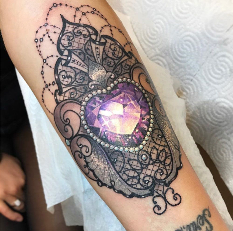Pietre prețioase Tatuaj Violet Inimă Braț Femei Bijuterii din dantelă neagră
