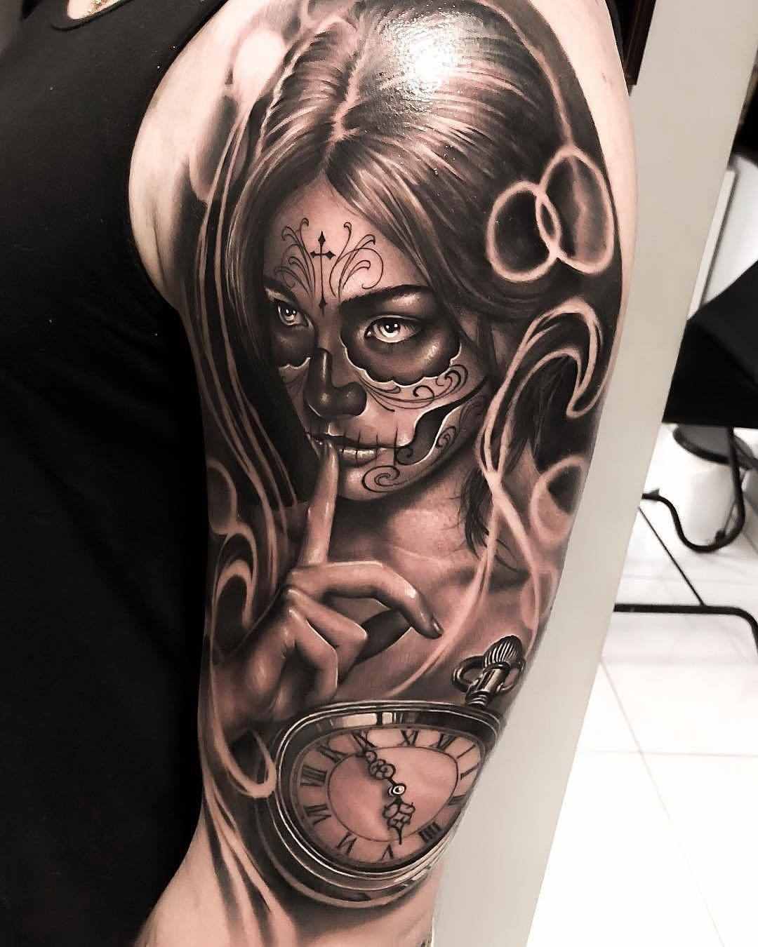 Craniu tatuaj design buzunar ceas motiv tatuaj pentru umăr